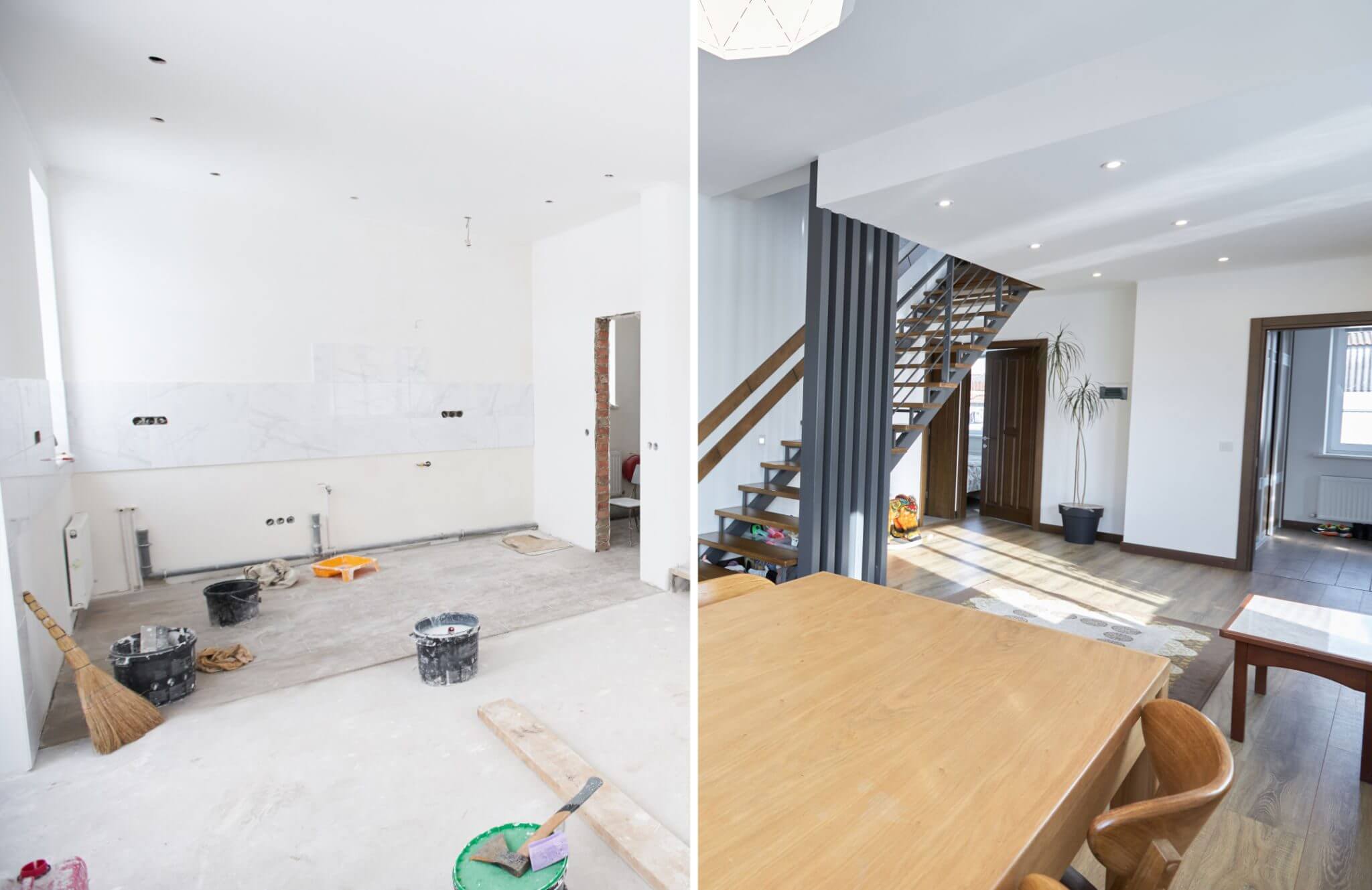 Room renovation before and after comparison.