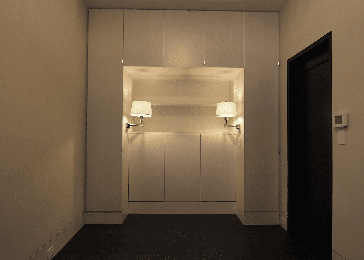 Elegant hallway with soft lighting and minimalist design.